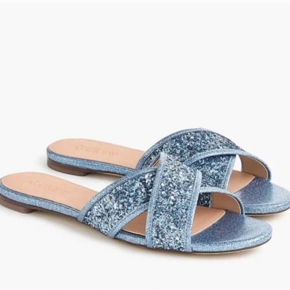 NWT, J Crew Blue Glitter Cora Crisscross Sandals, Size 10.5 - Picture 6 of 9